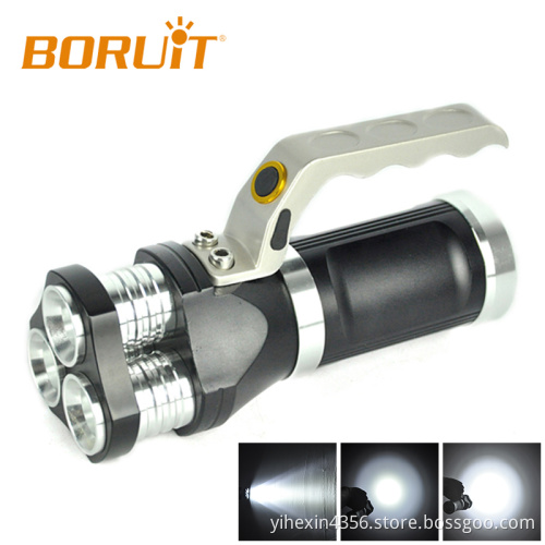 BORUIT 3pcs T6 Portable Flashlights Rechargeable LED Torch Light